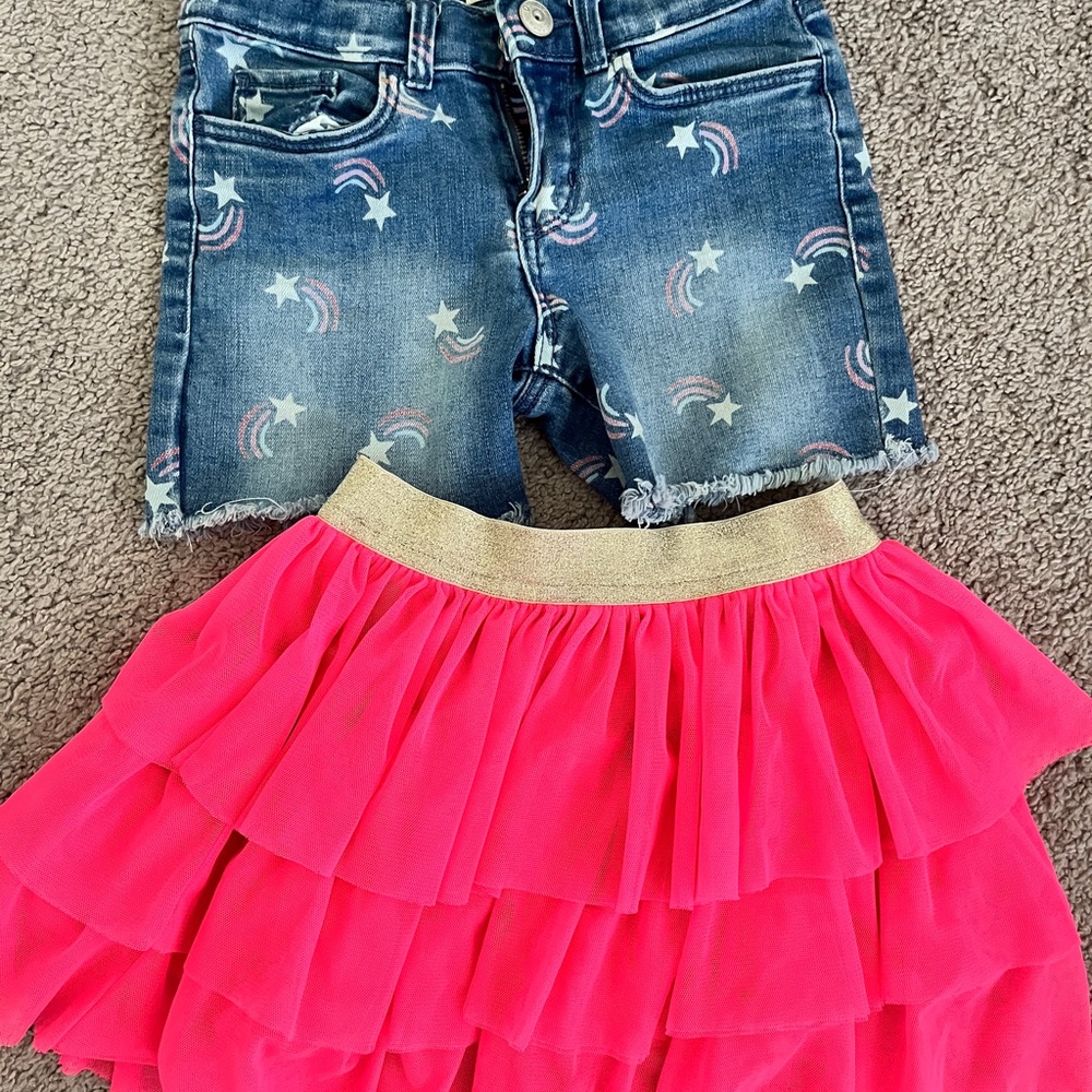 Pink Ruffled Skirt and Denim Shorts Set size 6/6X